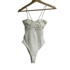 Zara Women Small White Textured Bodysuit Twist Top Thin Strap